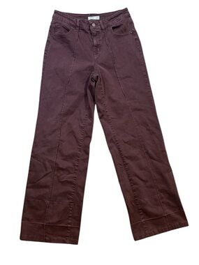 Oat New York Brown Wide Leg High Rise Pants Denim Cotton Spandex Women's 2 | 26